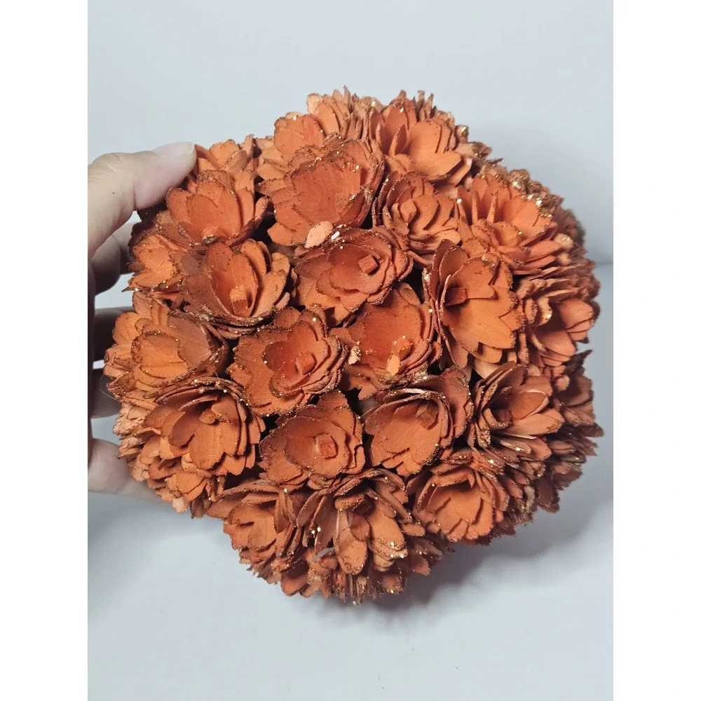 Rustic Wood Curl Shaved Woodchip Pumpkin Fall Harvest Decor Orange Floral Burlap